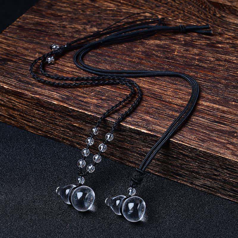 Buddha Stones 天然クリアクォーツひょうたん型保護ビーズロープネックレス - image 7