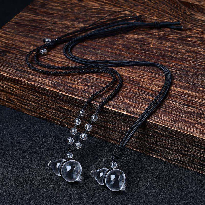 Buddha Stones 天然クリアクォーツひょうたん型保護ビーズロープネックレス - image 7