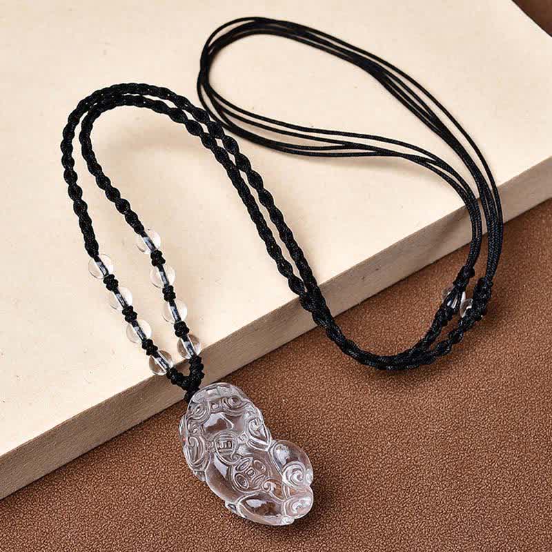 Buddha Stones 天然クリアクォーツ貔貅（PiXiuビーズロープネックレス - 右向きのPiXiu - 透明水晶（33×18.8×11mm） - image 0