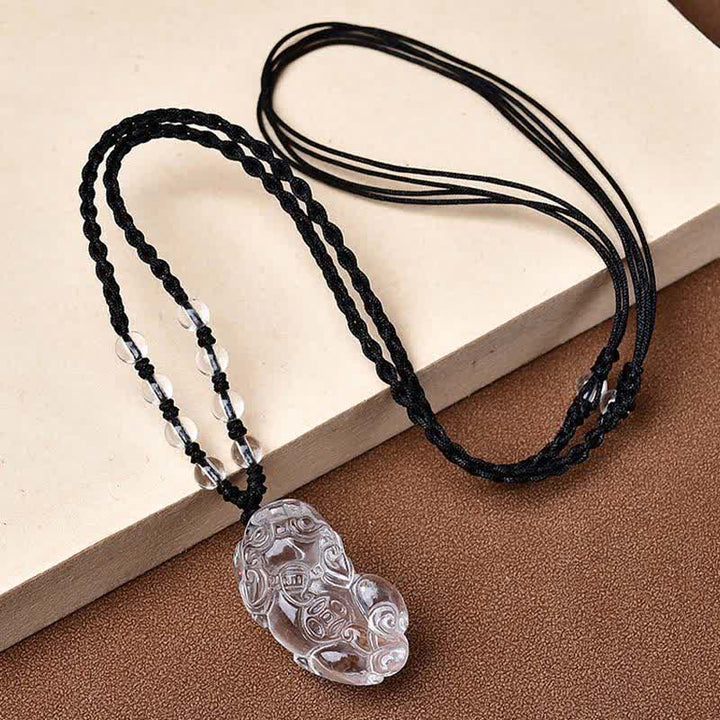 Buddha Stones 天然クリアクォーツ貔貅（PiXiuビーズロープネックレス - 右向きのPiXiu - 透明水晶（33×18.8×11mm） - image 0