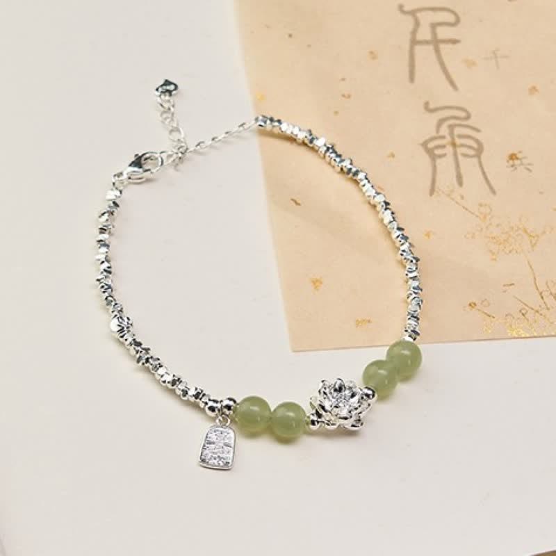 Buddha Stones 喜びと幸せのチャーム、蓮の翡翠ビーズ、銅製の豊穣ブレスレット - ロータス（手首周り15～18cm） - image 0