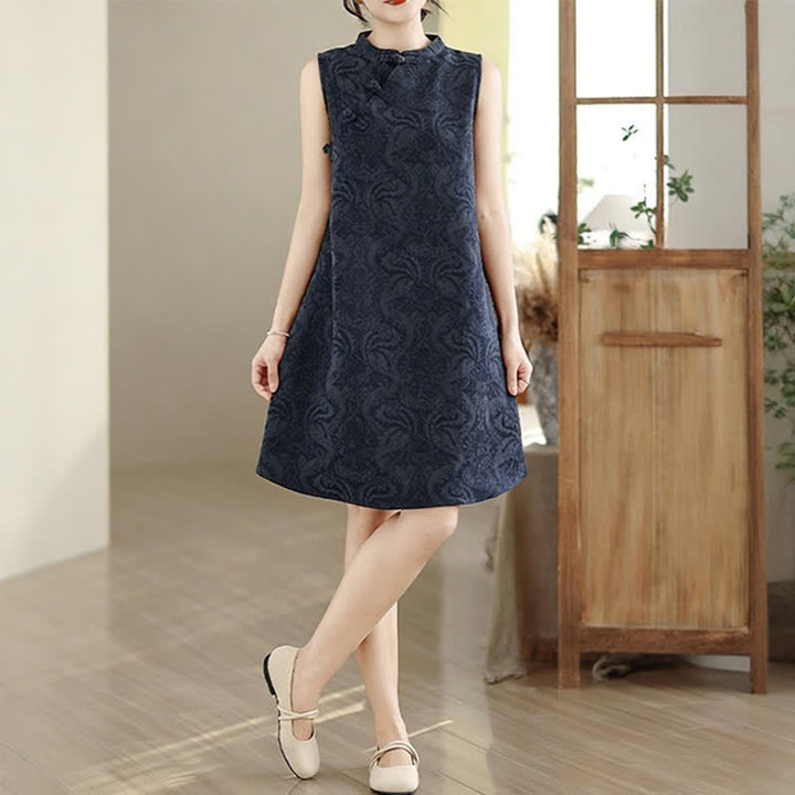 Buddha Stones マンダリンカラー、カエルボタン、ジャカード柄、ノースリーブ、コットン素材、ポケット付きミニドレス - image 15