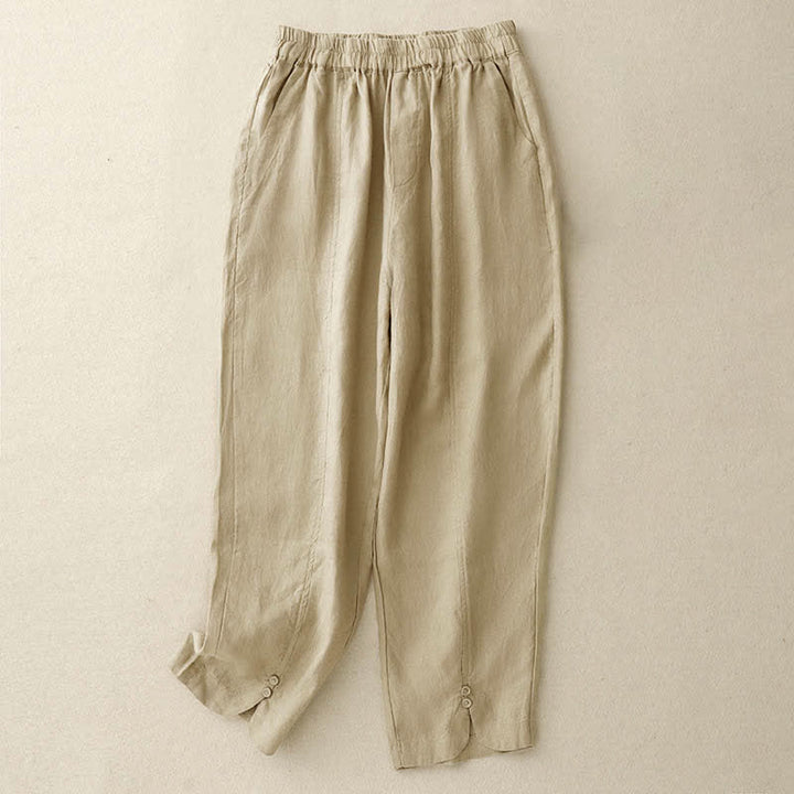 Buddha Stones 夏用リネン素材のレディーステーパードパンツ（ポケット付き） - 小麦 - US8-10，UK/AU12-14，EU40-42 (2XL) - image 5