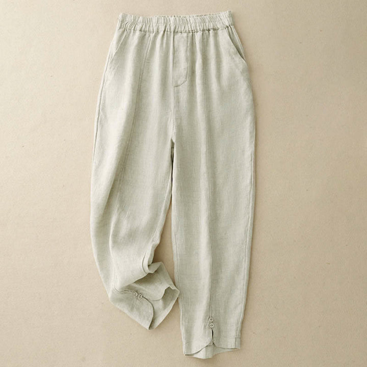 Buddha Stones 夏用リネン素材のレディーステーパードパンツ（ポケット付き） - ベージュ - US8-10，UK/AU12-14，EU40-42 (2XL) - image 8