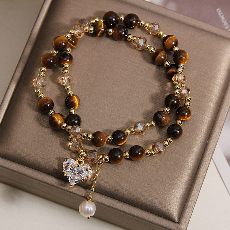 Buddha Stones 天然タイガーアイ ラブハート ダブルラップ守護ブレスレット - image 2