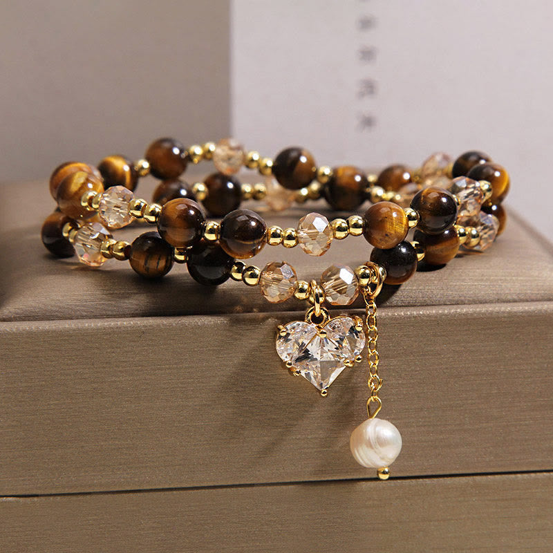 Buddha Stones 天然タイガーアイ ラブハート ダブルラップ守護ブレスレット - image 5
