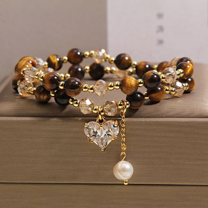 Buddha Stones 天然タイガーアイ ラブハート ダブルラップ守護ブレスレット - image 6