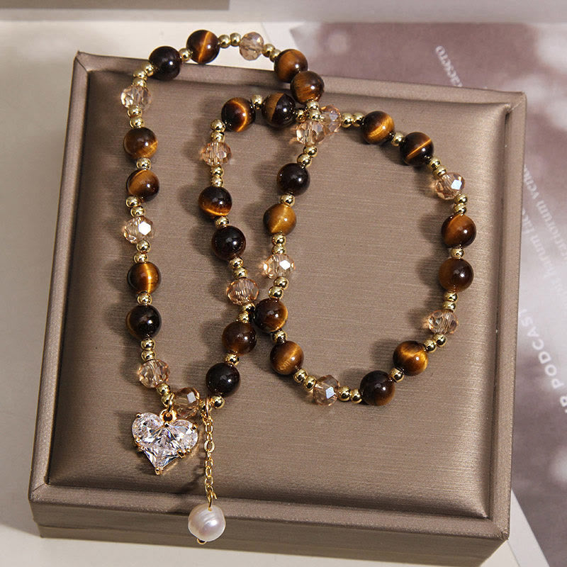Buddha Stones 天然タイガーアイ ラブハート ダブルラップ守護ブレスレット - image 4