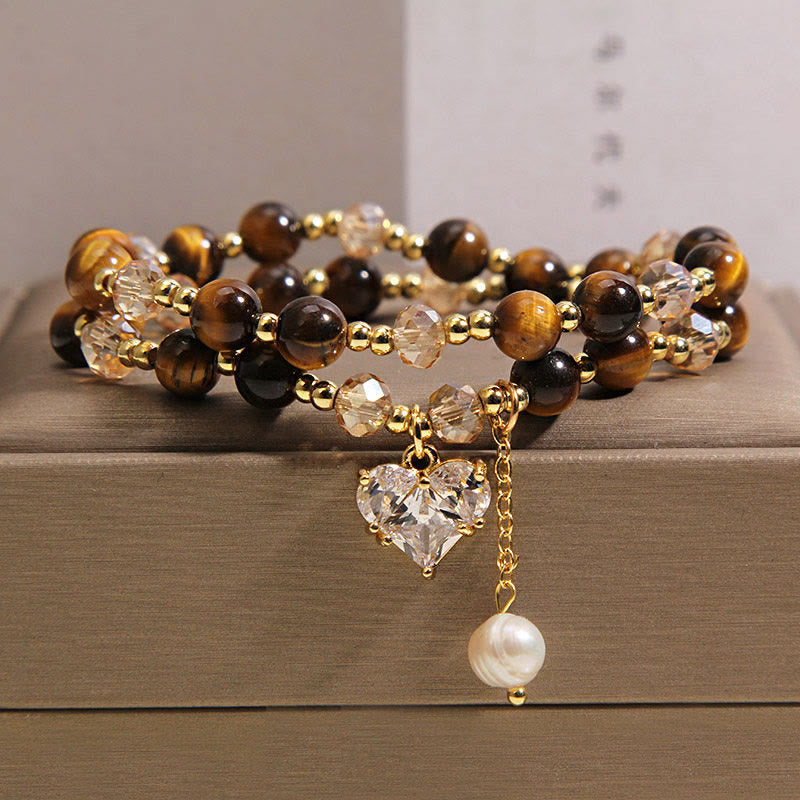 Buddha Stones 天然タイガーアイ ラブハート ダブルラップ守護ブレスレット - タイガーアイ（手首周り：15～16cm） - image 0
