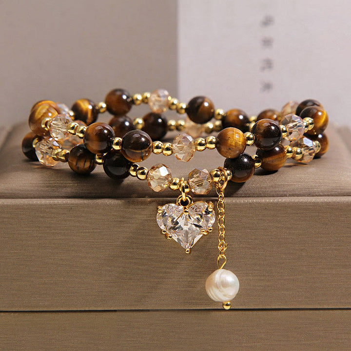 Buddha Stones 天然タイガーアイ ラブハート ダブルラップ守護ブレスレット - タイガーアイ（手首周り：15～16cm） - image 0