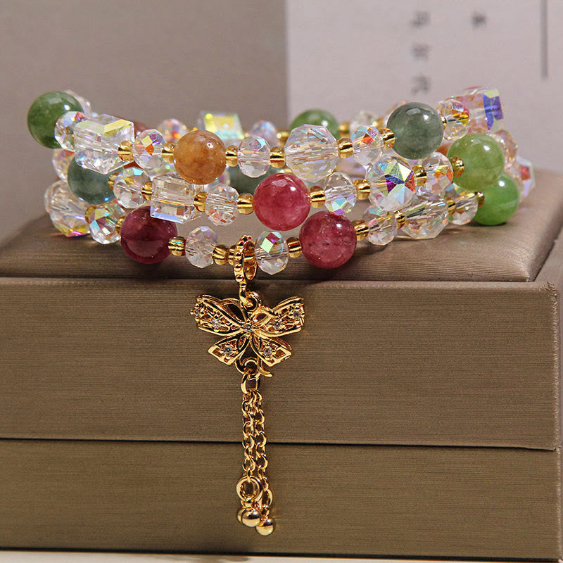 Buddha Stones カラフルなトルマリンの蝶の知恵を象徴するトリプルラップブレスレット - image 5
