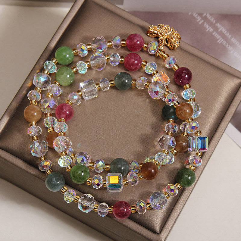 Buddha Stones カラフルなトルマリンの蝶の知恵を象徴するトリプルラップブレスレット - image 2
