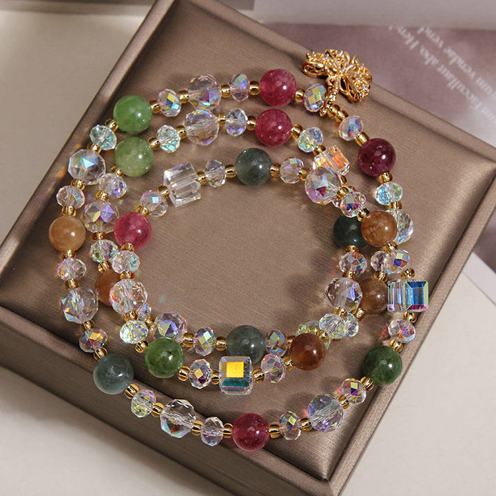 Buddha Stones カラフルなトルマリンの蝶の知恵を象徴するトリプルラップブレスレット - image 2