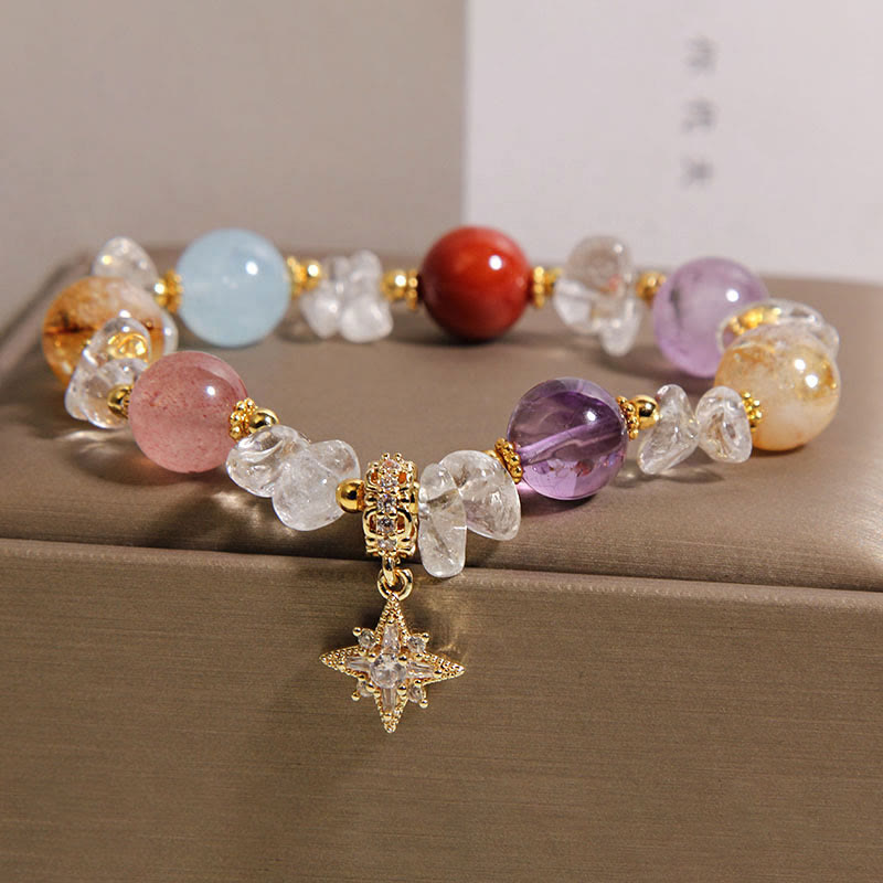Buddha Stones 天然の様々なクリスタルクリアクォーツジルコン六芒星チャームヒーリングブレスレット - image 5