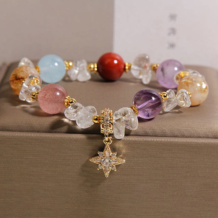 Buddha Stones 天然の様々なクリスタルクリアクォーツジルコン六芒星チャームヒーリングブレスレット - image 4