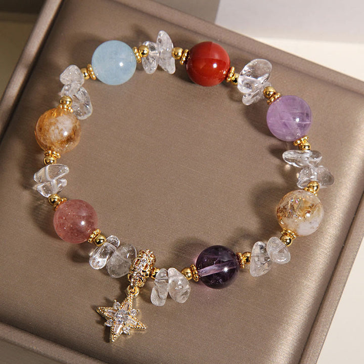 Buddha Stones 天然の様々なクリスタルクリアクォーツジルコン六芒星チャームヒーリングブレスレット - image 3