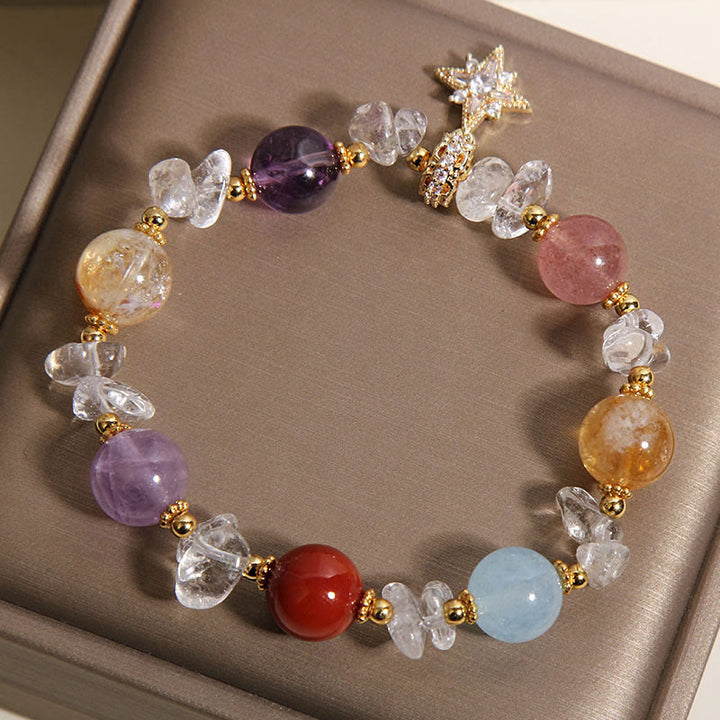 Buddha Stones 天然の様々なクリスタルクリアクォーツジルコン六芒星チャームヒーリングブレスレット - image 2