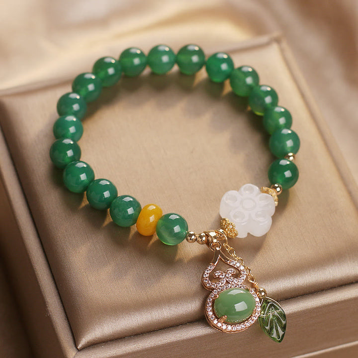 Buddha Stones 緑瑪瑙白翡翠花ひょうたん葉チャームサポートブレスレット - image 4