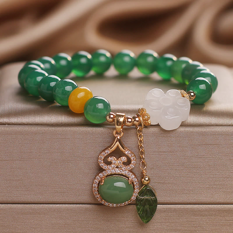 Buddha Stones 緑瑪瑙白翡翠花ひょうたん葉チャームサポートブレスレット - image 8