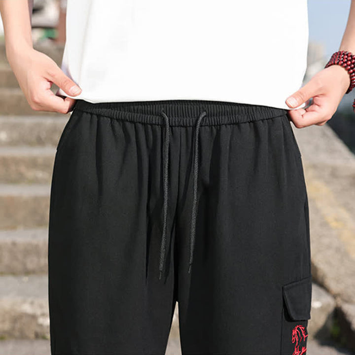 Buddha Stones 夏物カジュアル ドローストリング刺繍入りメンズハーレムパンツ（ポケット付き） - image 10