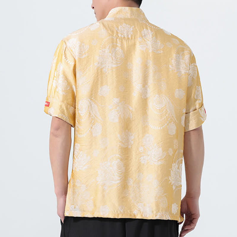 Buddha Stones 夏物 唐風 マンダリンカラー 花柄ジャカード メンズ 半袖シャツ ポケット付き - image 16