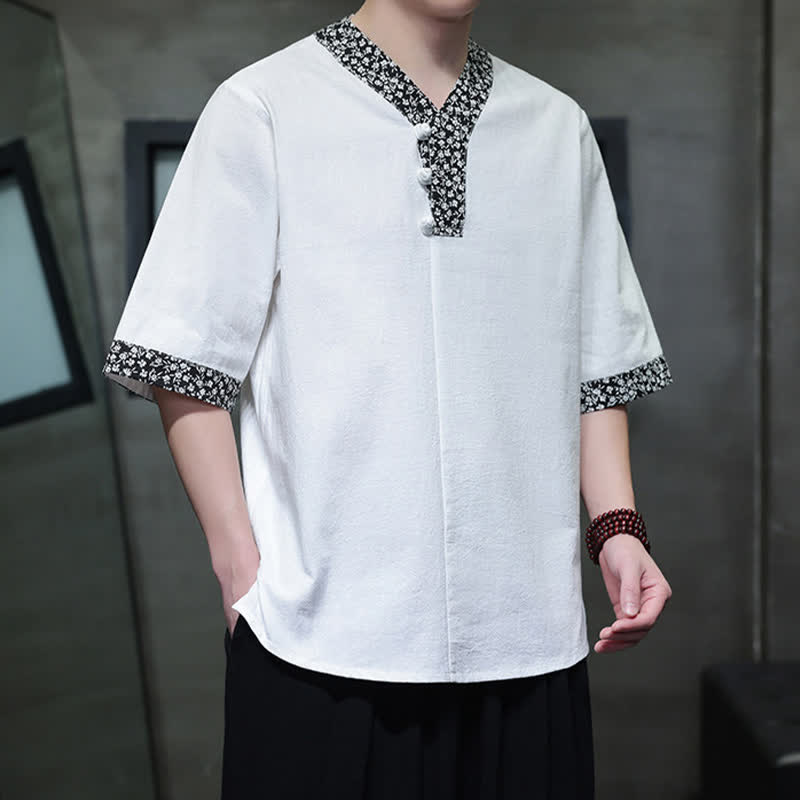 Buddha Stones 夏物カジュアル マンダリンカラー フロッグボタン コットン メンズ 半袖シャツ - image 6
