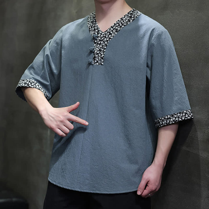 Buddha Stones 夏物カジュアル マンダリンカラー フロッグボタン コットン メンズ 半袖シャツ - image 15