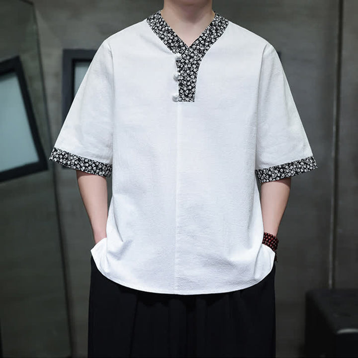 Buddha Stones 夏物カジュアル マンダリンカラー フロッグボタン コットン メンズ 半袖シャツ - image 5