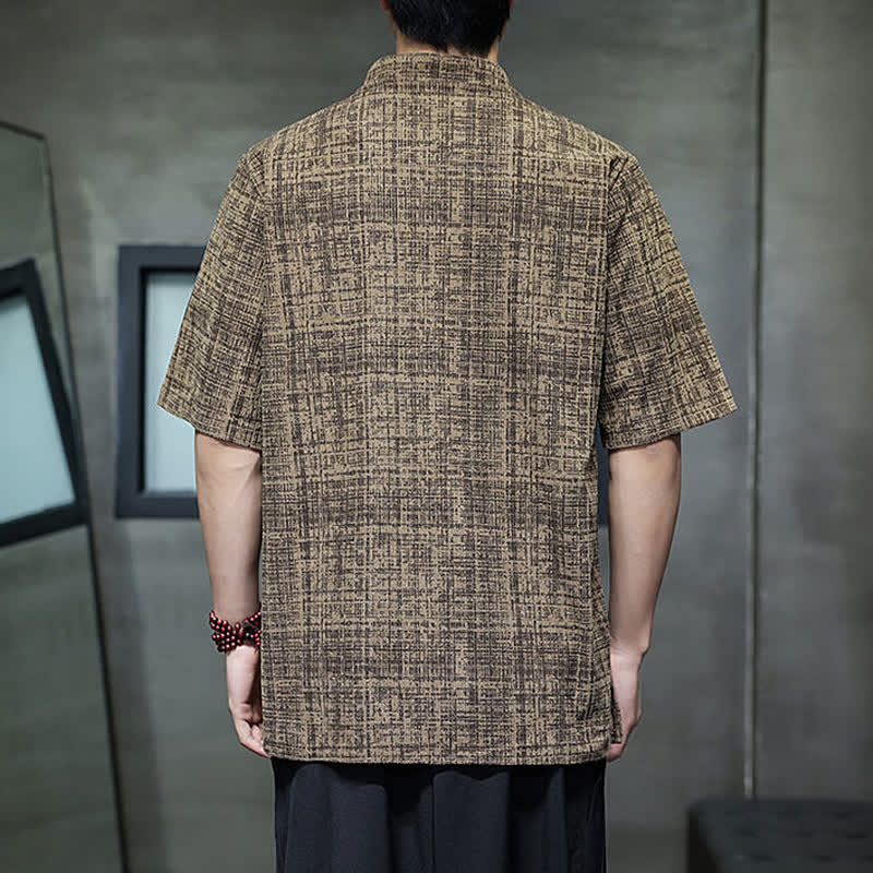 Buddha Stones 夏物カジュアル マンダリンカラー フロッグボタン 無地 メンズ半袖シャツ - image 12