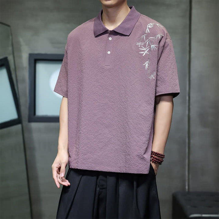 Buddha Stones 夏物カジュアル刺繍入り無地メンズ半袖シャツ - ロージーブラウン - US/UK/AU46、 EU56 (5XL) - image 0