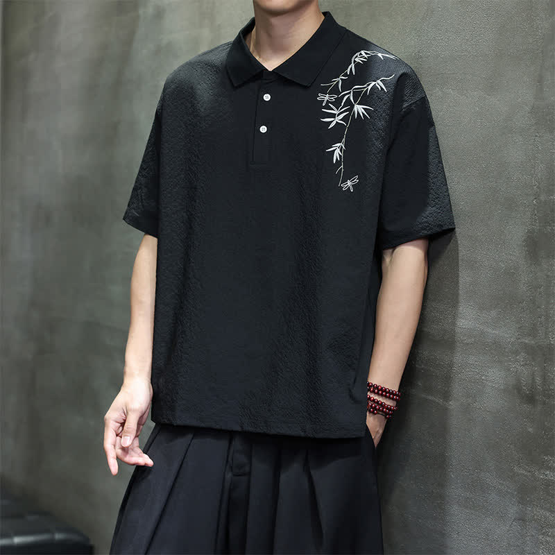 Buddha Stones 夏物カジュアル刺繍入り無地メンズ半袖シャツ - 黒 - US/UK/AU46、 EU56 (5XL) - image 6