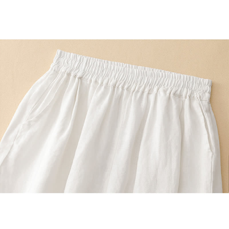 Buddha Stones 夏用リネンコットン素材のレディースクロップドワイドレッグパンツ（ポケット付き） - image 6