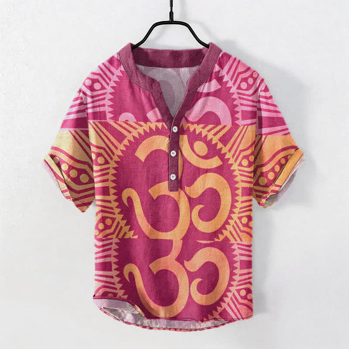 Buddha Stones コットン オム エンブレム メンズ 半袖 ハーフボタンシャツ - ホットピンク - US/UK/AU50、EU60（5XL） - image 6