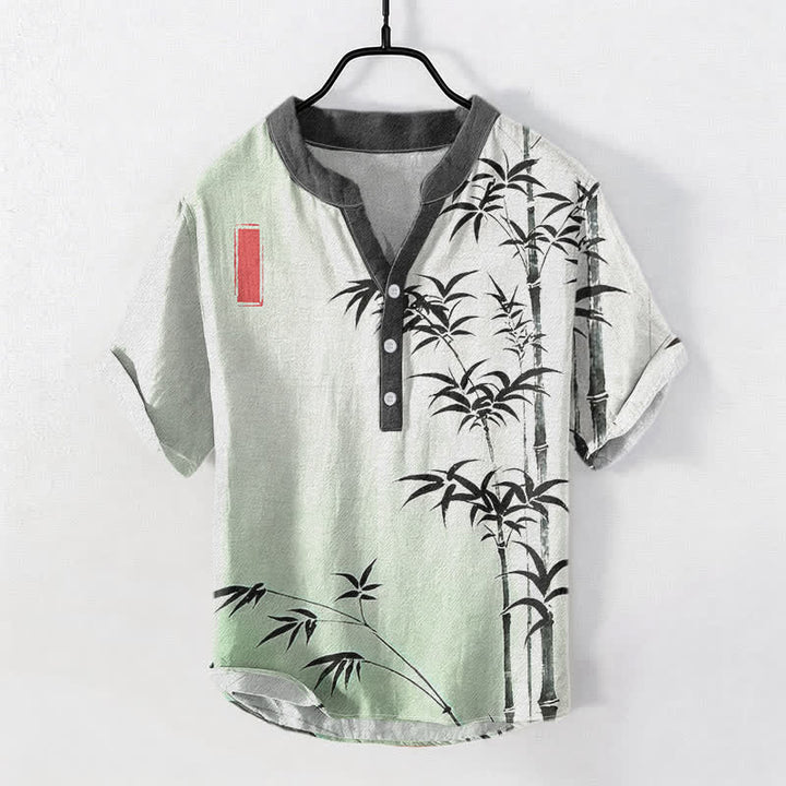 Buddha Stones コットンバンブーエンブレム メンズ 半袖ハーフボタンシャツ - 甘露 - US/UK/AU50、EU60（5XL） - image 0
