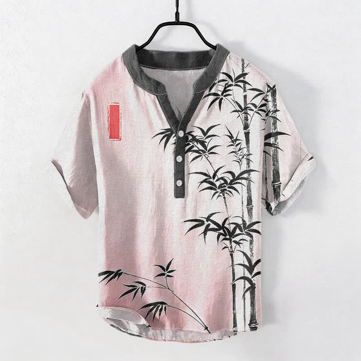 Buddha Stones コットンバンブーエンブレム メンズ 半袖ハーフボタンシャツ - ライトピンク - US/UK/AU50、EU60（5XL） - image 5