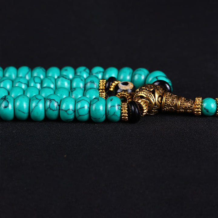 Buddha Stones チベットの108個のビーズ、ターコイズ、ジービーズ、知恵のバランスマーラー数珠 - image 6