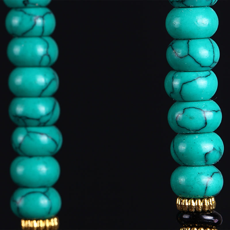 Buddha Stones チベットの108個のビーズ、ターコイズ、ジービーズ、知恵のバランスマーラー数珠 - image 8