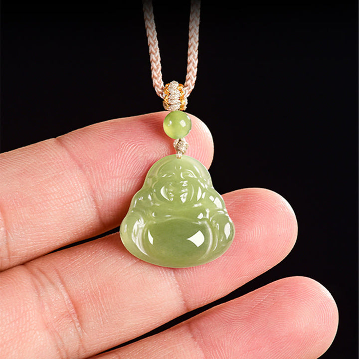Buddha Stones 緑翡翠の笑う仏陀豊かさロープネックレスペンダント - image 8