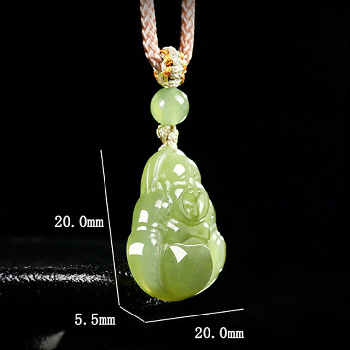 Buddha Stones 緑翡翠の笑う仏陀豊かさロープネックレスペンダント - image 7