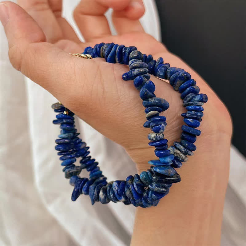 Buddha Stones 天然の不規則なデザインのラピスラズリ（ラズライト）幸運を呼ぶブレスレット - image 8