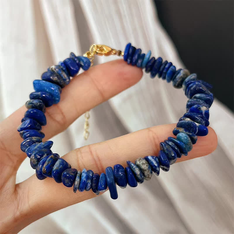 Buddha Stones 天然の不規則なデザインのラピスラズリ（ラズライト）幸運を呼ぶブレスレット - image 3