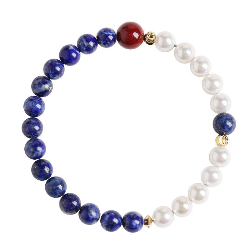 Buddha Stones ラピスラズリ、ラズライト、パール、辰砂のポジティブビーズブレスレット - image 11