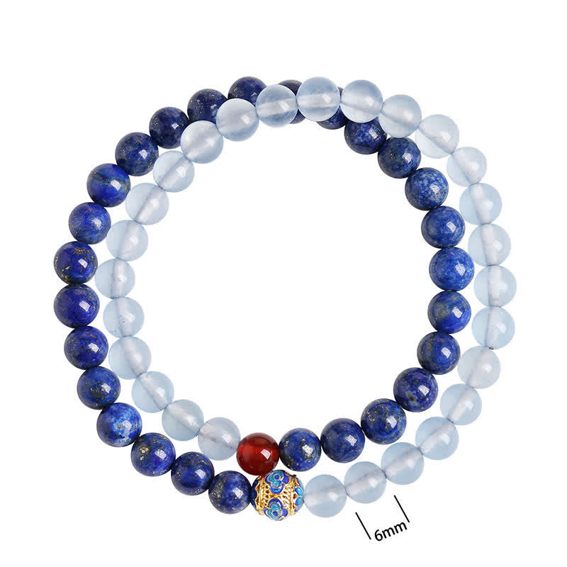Buddha Stones ラピスラズリ、アクアマリン、レッドアゲートのダブルラップデザインバランスブレスレット - image 10