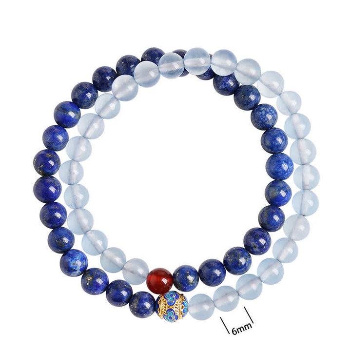 Buddha Stones ラピスラズリ、アクアマリン、レッドアゲートのダブルラップデザインバランスブレスレット - image 10