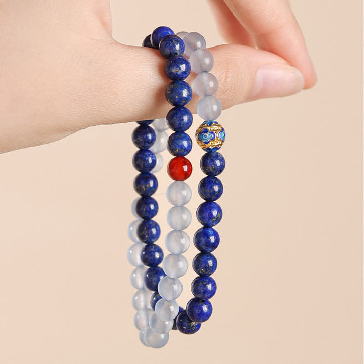 Buddha Stones ラピスラズリ、アクアマリン、レッドアゲートのダブルラップデザインバランスブレスレット - image 3