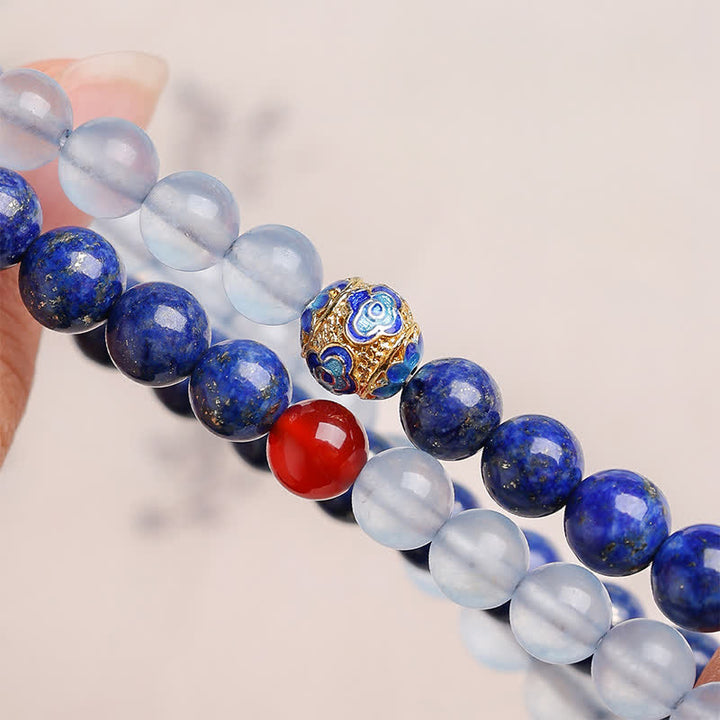 Buddha Stones ラピスラズリ、アクアマリン、レッドアゲートのダブルラップデザインバランスブレスレット - image 8
