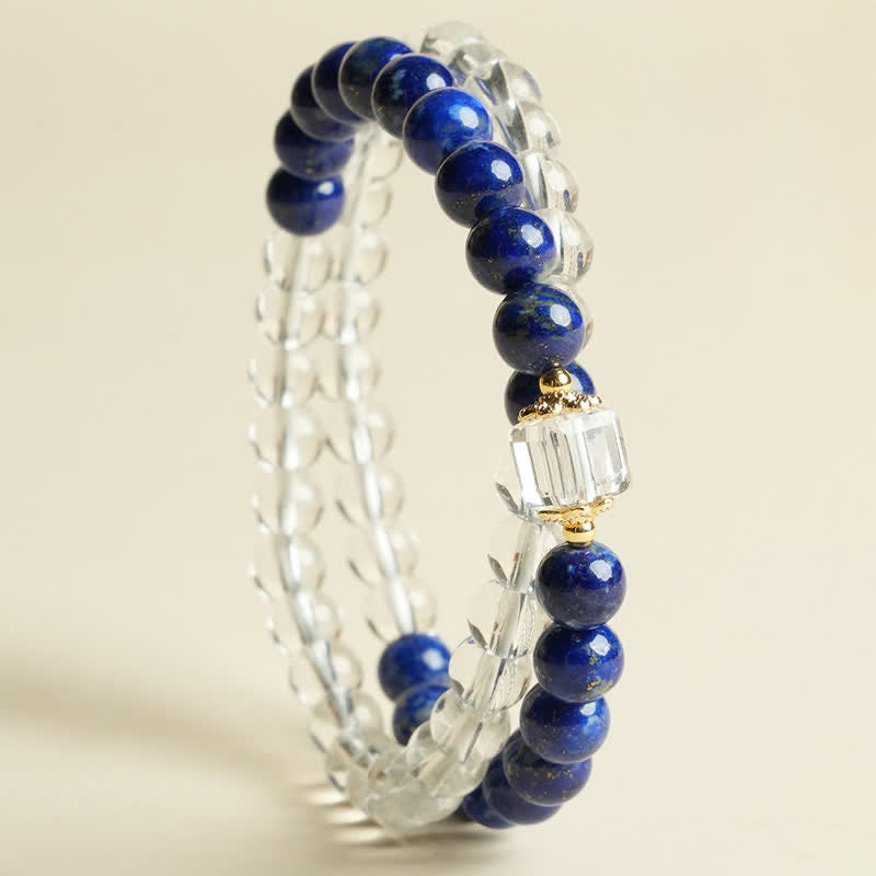 Buddha Stones ラピスラズリとクリアクォーツのバランスビーズブレスレット - image 2