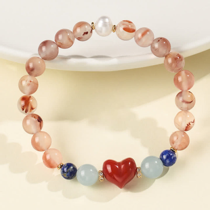 Buddha Stones ハートデザイン サウスレッドアゲート ラピスラズリ成就ブレスレット - image 3
