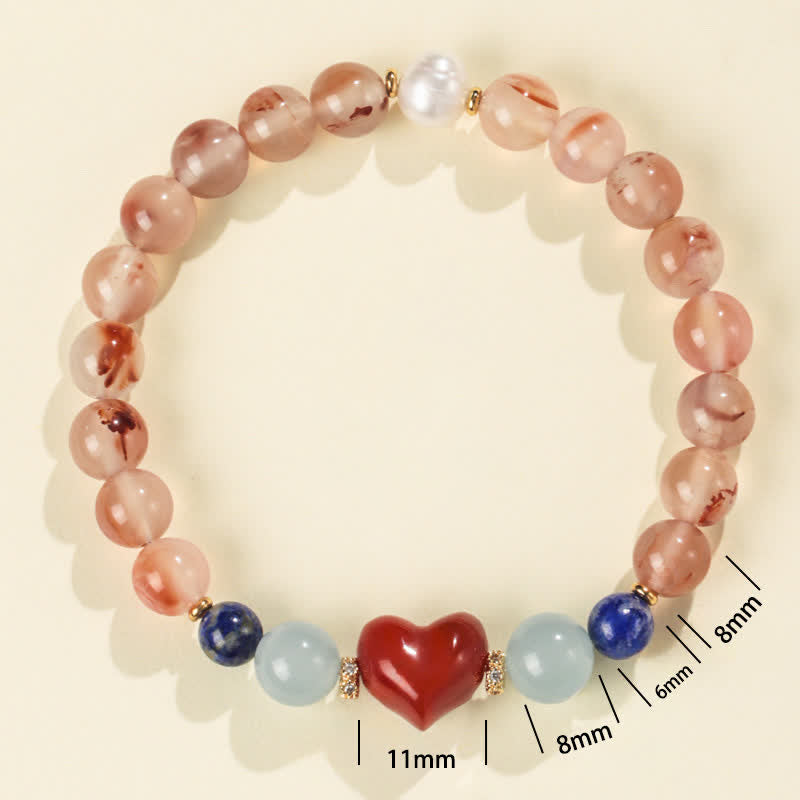 Buddha Stones ハートデザイン サウスレッドアゲート ラピスラズリ成就ブレスレット - image 1