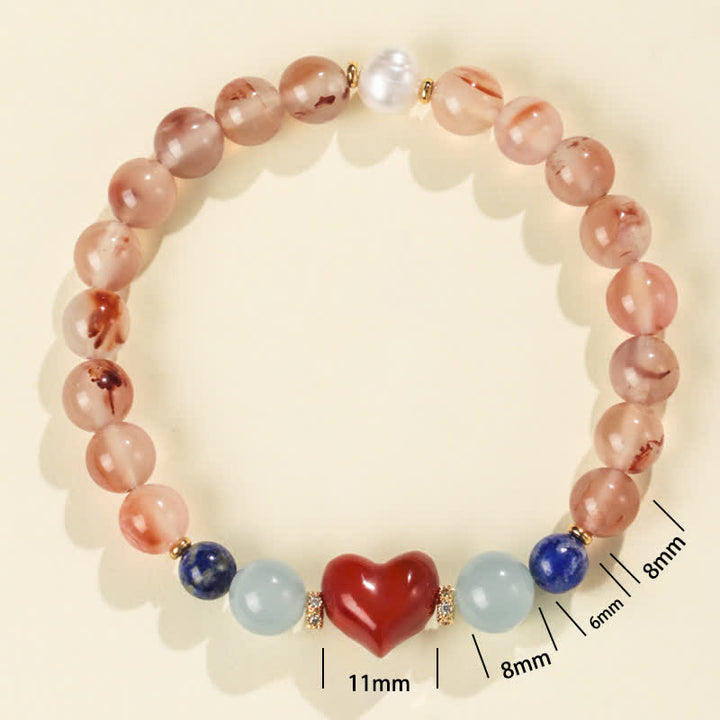 Buddha Stones ハートデザイン サウスレッドアゲート ラピスラズリ成就ブレスレット - image 1